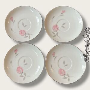 4 Argent Rose Pattern Saucers by Gables Imports